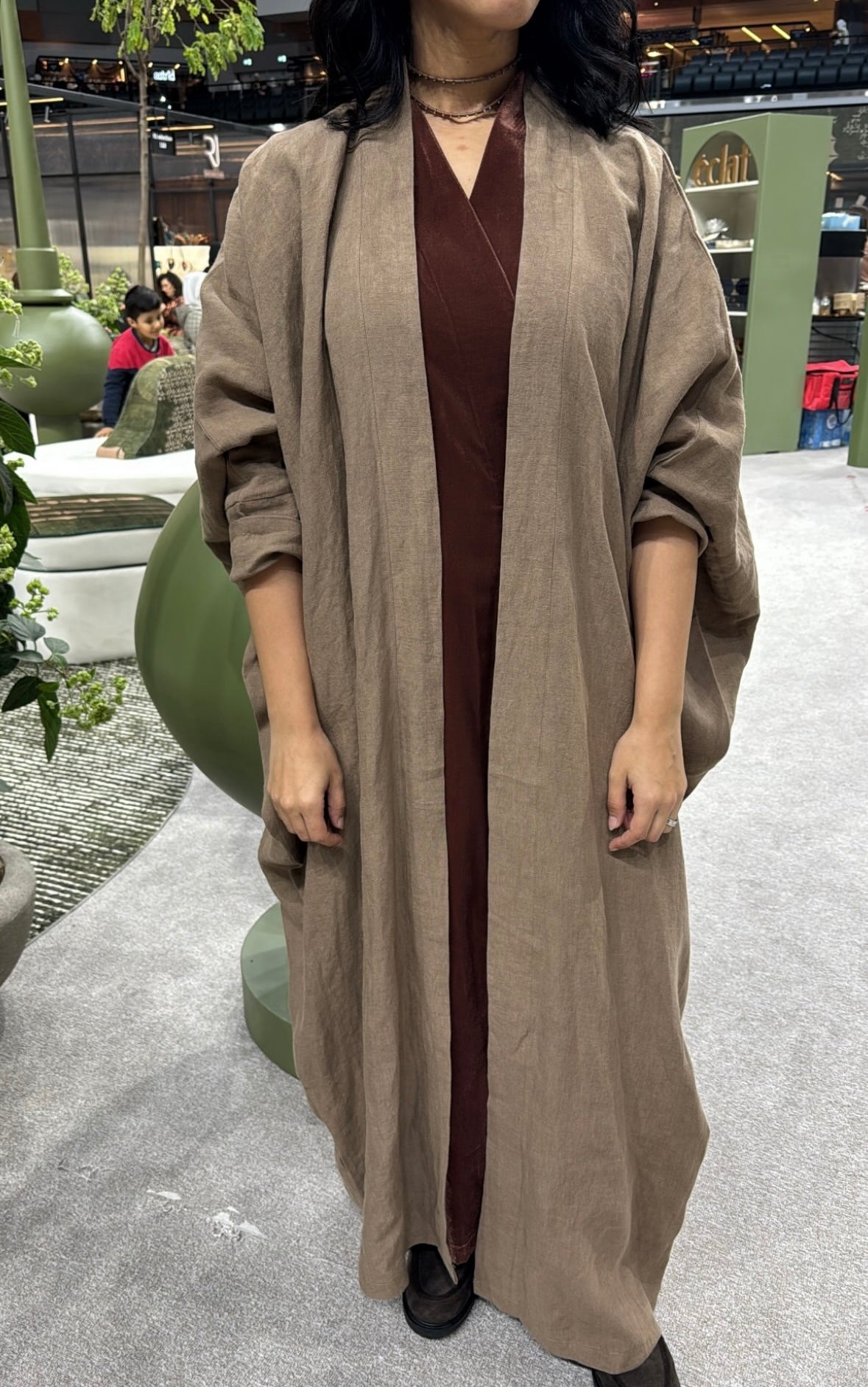 Linen Bisht With Velvet Wrap in Brick (New Shade)
