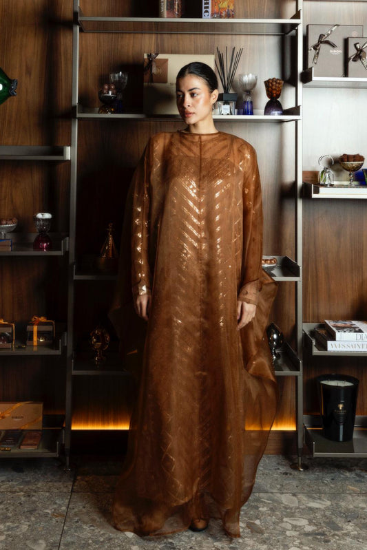 Layered Sequined Kaftan With Organza